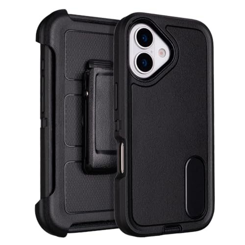 for Protective Phone Case iPhone 17 Case with Clip Holster Kickstand Black | Heavy Duty Rugged Protective Phone Case, Dual Layer Shockproof Cover - color: Black