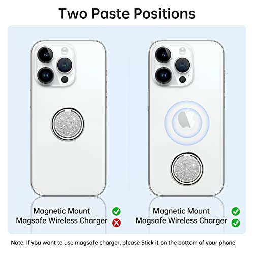 Syncwire Cell Phone Ring Holder Stand, Bling Bling Finger Ring Kickstand 360° Rotation Sparkle Phone Grip for Magnetic Car Mount Compatible with iPhone,Samsung,Pixel, All Smartphones - Glitter Silver