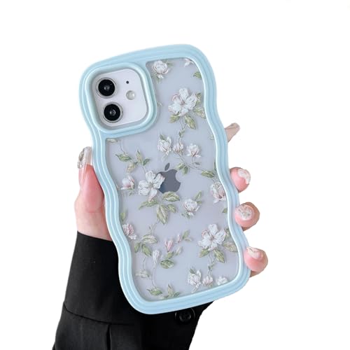 ZTOFERA Floral Case for iPhone 12/12 Pro 6.1 inch,Cute Curly Wave Frame Shape Case with Green Leaf Flower Pattern for Women Girls, Clear Slim Shockproof Phone Cover for iPhone 12/12 Pro, Green - color: Green, size: iPhone 12/12 Pro 6.1"