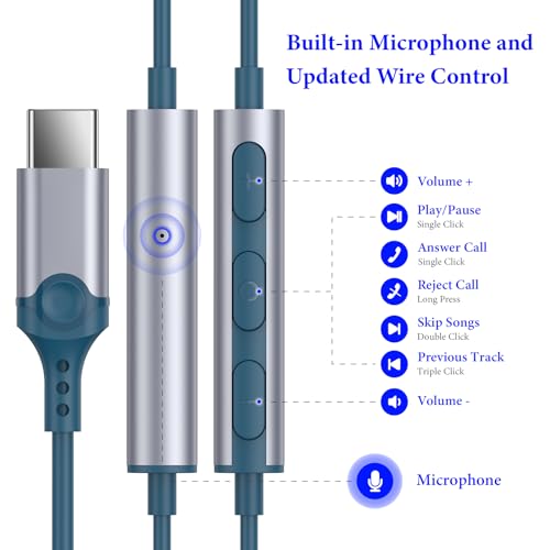 APETOO USB C Headphones for iPhone 18 Pro Max 17 16 15/iPad Air Earbuds - color: Lake blue