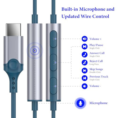 APETOO USB C Headphones for iPhone 18 Pro Max 17 16 15/iPad Air Earbuds - color: Lake blue