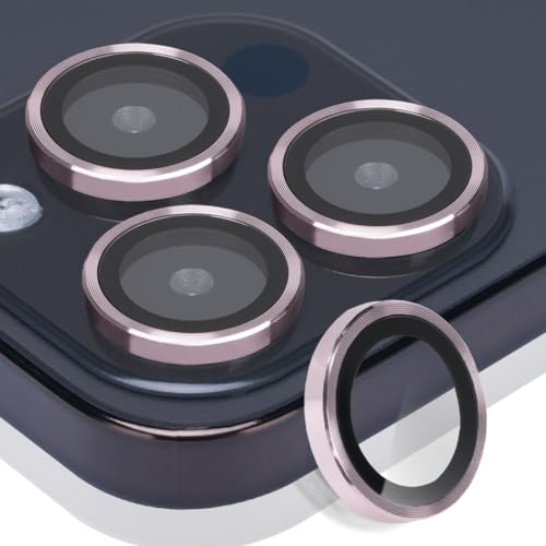 Tempered Glass Camera Lens Protector (3-Pack), 9H Hardness, Aluminum Alloy Ring, Fits iPhone 15 Pro & Pro Max (Pink) - color: Pink