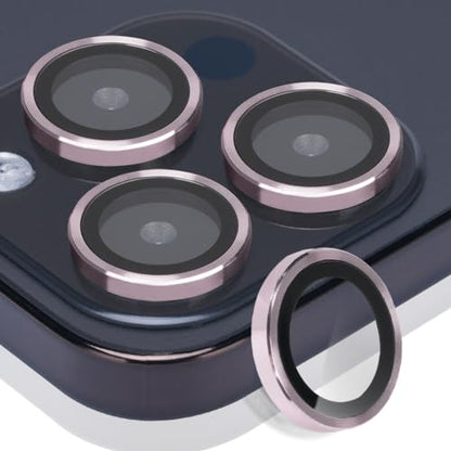 Tempered Glass Camera Lens Protector (3-Pack), 9H Hardness, Aluminum Alloy Ring, Fits iPhone 15 Pro & Pro Max (Pink) - color: Pink