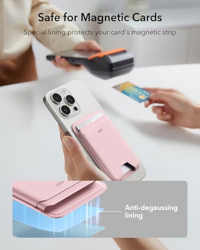 ESR for MagSafe Wallet, 5 Card Holder for Phone Case, RFID Blocking | MagSafe Sticker Included, Slim Magnetic Wallet for iPhone 17 Pro Max 17e 16 15 14 13 12 Series, Selected Samsung Galaxy, Pink - color: Light Pink