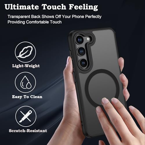 Magnetic for Samsung S23 Case, Military Grade Protective Slim Translucent Matte Skin Smooth Phone Case Woman Men Samsung Galaxy S23 6.1" Cover, Black