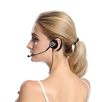 One Ear Mono Headphone, Call Center Headset with Mic Rear Mounted Noise Canceling Customer Service Headset 3.5mm Single Plug Telephone Headphone