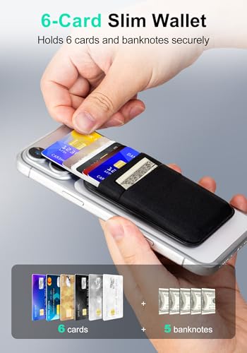 Senose Compatible for Magsafe Wallet, 6 Cards Holder, Slim Stretchy Magnetic Phone Wallet for Back of Phone Compatible for iPhone 17/16/15/14/13/12 Pro Max Plus Air Series, Black - color: Black