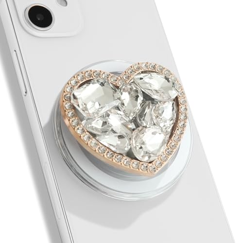OnTheGrip Compatible with Magsafe Cute Cubic Diamond Heart Shape Design Collapsible Mobile Phone Grip Stand Holder for Smartphone Tablet Cell Phone Accessory (Gold Small)