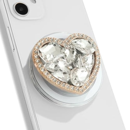 OnTheGrip Compatible with Magsafe Cute Cubic Diamond Heart Shape Design Collapsible Mobile Phone Grip Stand Holder for Smartphone Tablet Cell Phone Accessory (Gold Small)