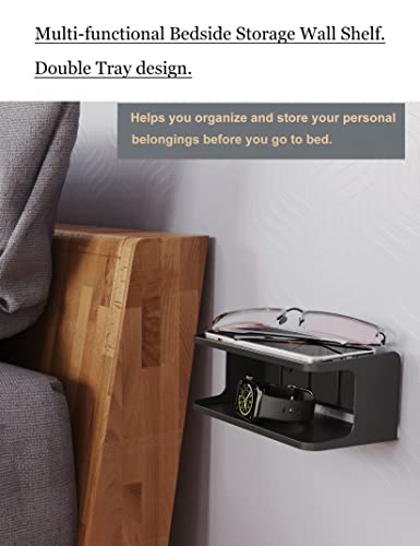 Bedside Wall Shelf Organizer, Small Bedside Shelf, (Black) - color: Black