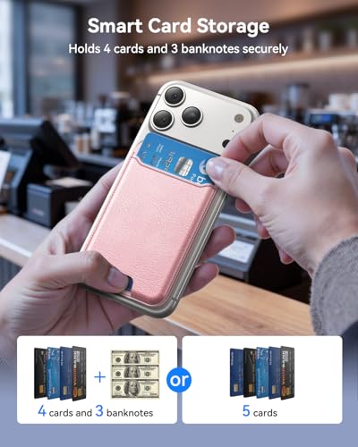 for MagSafe Wallet, Works with Apple Find My,5 Card Holder with Stand, Magnetic Phone Wallet Stand for iPhone 17/16/15/14/13/12 Pro Max Air Plus, RFID Blocking Vegan Leather,Rose Gold - color: Findmy Rose Gold