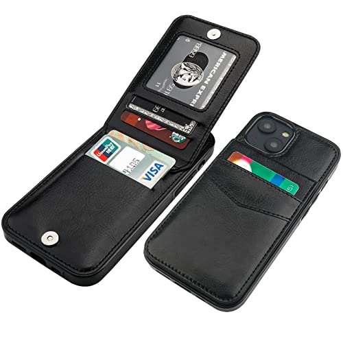KIHUWEY for iPhone 14 Wallet Case Card Holder Kickstand, Black - color: Black