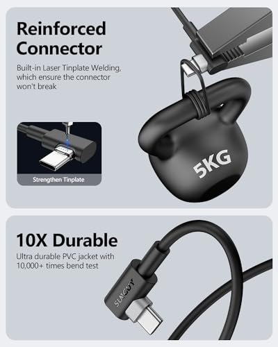 SUNGUY USB-C to USB-C Cable, 2 Pack 4FT Right Angle 60W PD Charger for iPhone 17 16 15 Pro Max, Galaxy S23/S21/Fold 3, MacBook Air/Pro, iPad Pro 2020 - color: Black, size: 4ft