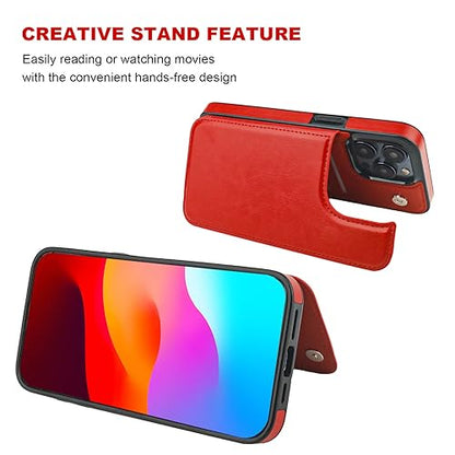ONETOP for iPhone 15 Pro Max Wallet Case with Credit Card Holder,Red | Kickstand,ID/Cash Holder,Case Wallet with Card Slots,Double Magnetic Clasp,Durable PU Leather Shockproof Cover for Women Men - color: Red