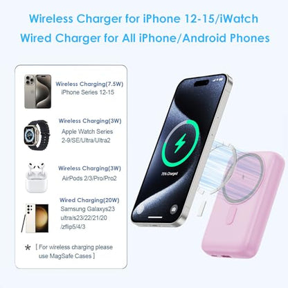Magnetic Portable Charger for iPhone,10800mAh 25W PD Fast Charging Wireless Power Bank,4 Outputs Travel Essential Battery Pack for Magsafe,iPhone 18 Pro/18 Pro Max/17/16/15/14/13/12,Apple Watch,Pink - color: Pink