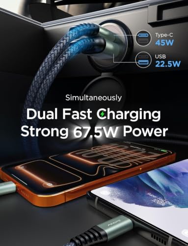 AINOPE 67.5W 12V Car Charger, Cigarette Lighter USB Charger Fast Charging - color: Black - Standard