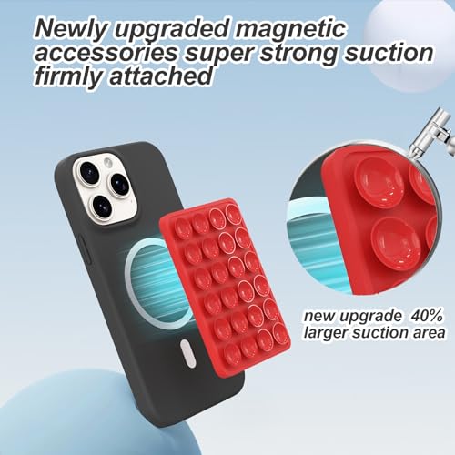 Magnetic Suction Phone Mount for MagSafe Case,Silicone Sticky (Red) - color: Red
