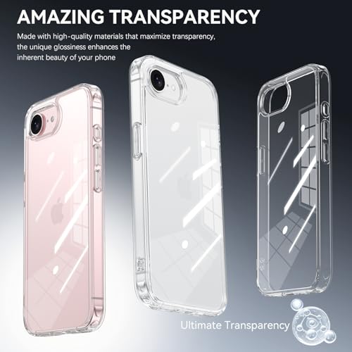 YINLAI Compatible with iPhone 17e/16e Case 6.1", Crystal Transparent Anti-Yellowing Upgraded Full Camera Protection Supports Wireless Charging Slim Shockproof Protective Phone Cover (Clear) - color: Clear, size: iPhone 17e/16e 6.1"
