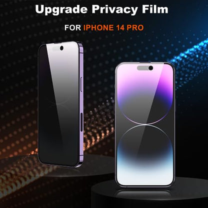 YMHML 2 Pack for iPhone 14 Pro Max Privacy Screen Protector, Upgrade Anti Spy Tempered Glass Privacy Screen for iPhone 14 Pro Max (6.7 Inch), Scratch Resistant Case Friendly - size: iPhone 14 Pro Max-6.7 Inch