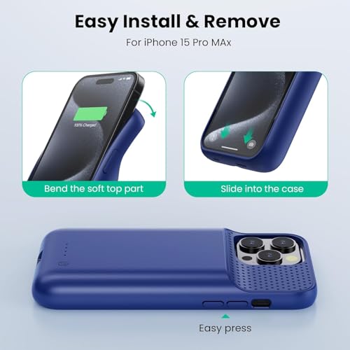 Battery Case for iPhone 15Pro Max, Upgrade 8600mah Portable Slim Battery Charging Case, 15W Fast Charging Rechargeable Protective Extended Charger Cover for iPhone 15 Pro Max (6.7 inch)-Blue - color: Blue