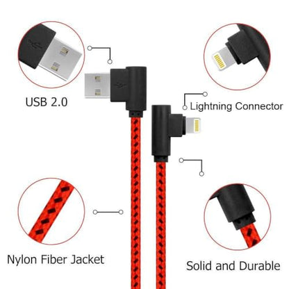 OCEEK 3Pack (3/6/10FT) USB A to Lightning Cable Right Angle [MFi Certified] - color: 3Pack red-black