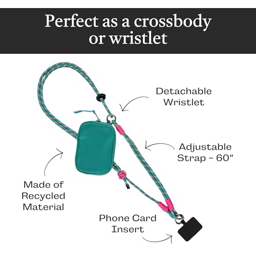 Save the Girls Active Phone Lanyard Crossbody Rope Strap with Wallet, Teal - color: Teal