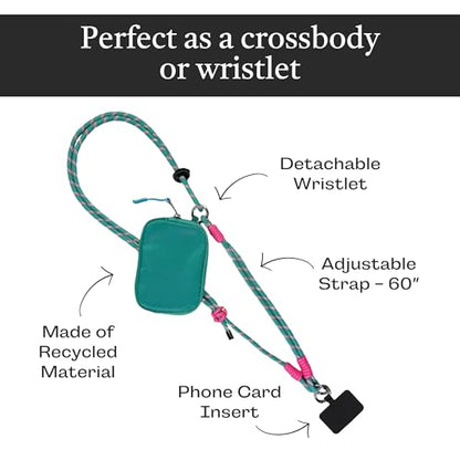 Save the Girls Active Phone Lanyard Crossbody Rope Strap with Wallet, Teal - color: Teal
