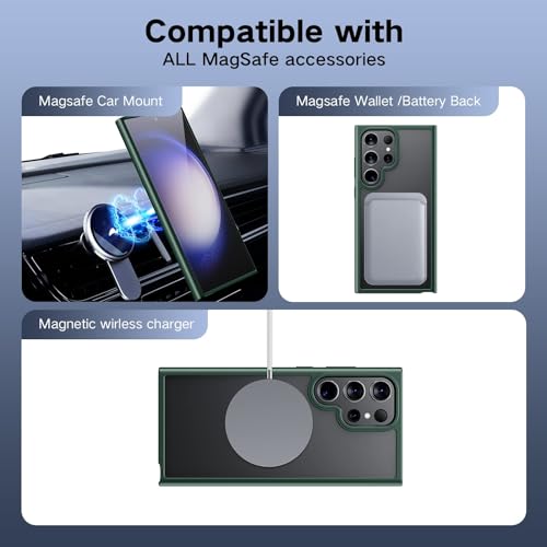 ANNGELAS for Samsung Galaxy S23 Ultra Mag safe Case,Slim Shockproof Protective Cover with Magnetic,Frosted Hard Back Soft Silicone TPU Bumper Phone Case Compatible Galaxy S23 Ultra 6.8inch,Matte Green - color: Matte Green