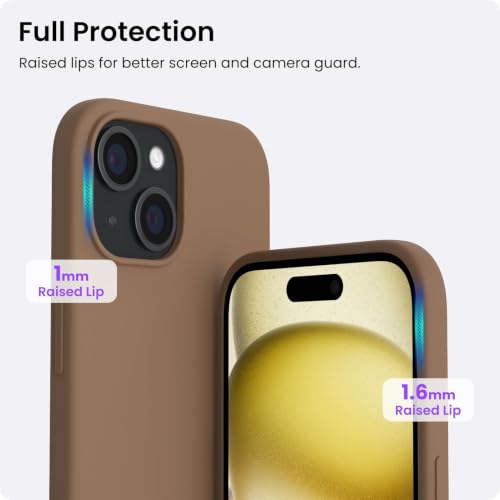 ORNARTO Compatible with iPhone 15 Case 6.1, Slim Liquid Silicone 3 Layers Full Covered Soft Gel Rubber Phone Case, Anti-Scratch Shockproof Protective Cover 6.1 Inch, Brown - color: Brown