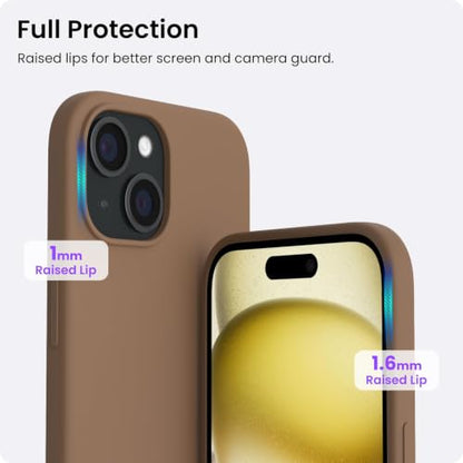 ORNARTO Compatible with iPhone 15 Case 6.1, Slim Liquid Silicone 3 Layers Full Covered Soft Gel Rubber Phone Case, Anti-Scratch Shockproof Protective Cover 6.1 Inch, Brown - color: Brown
