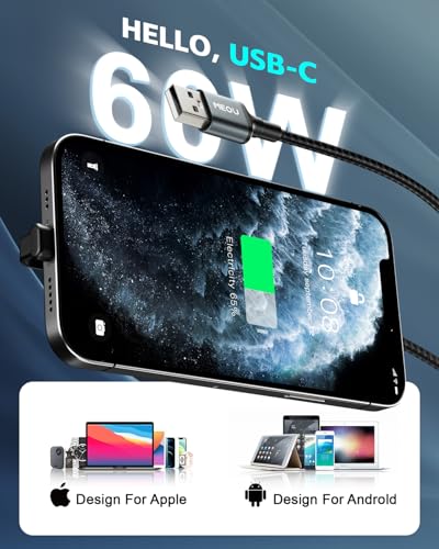 USB to USB C Cable 6ft, 60W Fast Charging, Right Angle USB A to USB C Cord - size: 6ft
