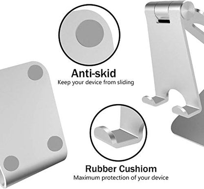 Phone & Tablet Stand Adjustable Multi‑Angle Aluminum Phone & Tablet Stand Adjustable Non‑Slip Dock/Cradle/Charging Station for Desktop, Bed, Kitchen, Office (Silver) - color: Sliver