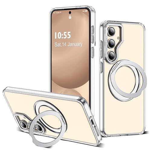 for Samsung Galaxy S24 FE Case with 360° Rotatable Magnetic Ring Stand Compatible with Mag-Safe Military Protection Shockproof Transparent Phone Cases for S24 FE,Clear - color: Clear, size: Samsung Galaxy S24 FE