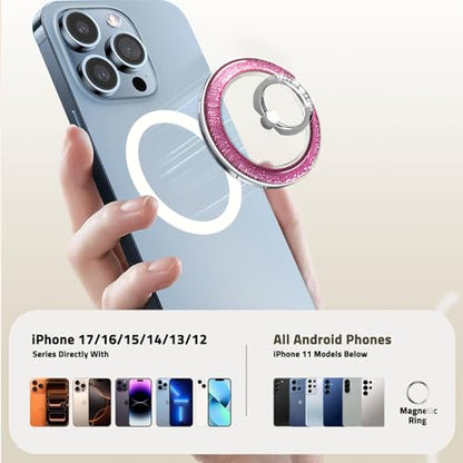 Transparent Shiny Magnetic Phone Ring Holder,360° Rotatable Removable Phone Grip,Clear Pink Sparkle Diamond Stylish Design Compatible with All Phones & Tablets - color: Clear Pink 1