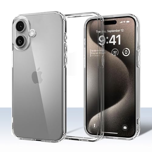 Compatible with iPhone 16 Case Clear, [Not Yellowing] [Drop Protection], Slim Clear iPhone Case for Apple iPhone 16 6.1inch with Shockproof Bumper - size: iPhone 16 6.1''