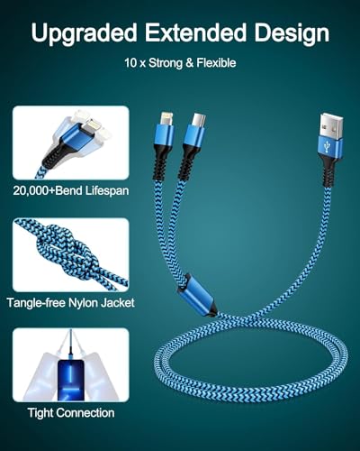 3Pack-4FT Apple & Android USB to Lightning USB-C 2-in-1 Fast Charger Cable - color: 3Pack 2 in 1 Cable