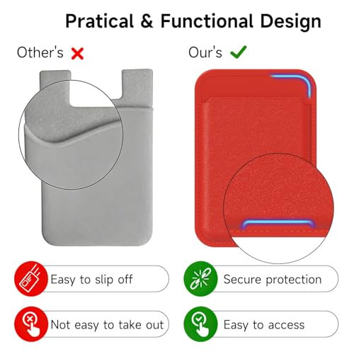 oakxco Phone Wallet Stick On, Slim Thin Adhesive ID Credit Card Holder Wallet Pocket Back of Phone Case, Hard Shell Plastic Sleeve Sticky Card Wallets Pouch for iPhone Samsung Pixel, Red - color: Red