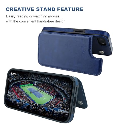 ONETOP for iPhone 17e/16e Wallet Case with Credit Card Holder,Blue | Kickstand,ID/Cash Holder,Case Wallet with Card Slots,Double Magnetic Clasp,Durable PU Leather Shockproof Cover for Women Men - color: Blue