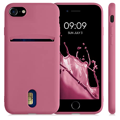 kwmobile Case Compatible with Apple iPhone SE (2022) / iPhone SE (2020) / iPhone 8 / iPhone 7 - Soft TPU Phone Cover with Card Holder and Silicone Finish - Dark Rose - color: Dark Rose
