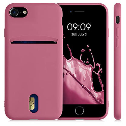 kwmobile Case Compatible with Apple iPhone SE (2022) / iPhone SE (2020) / iPhone 8 / iPhone 7 - Soft TPU Phone Cover with Card Holder and Silicone Finish - Dark Rose - color: Dark Rose