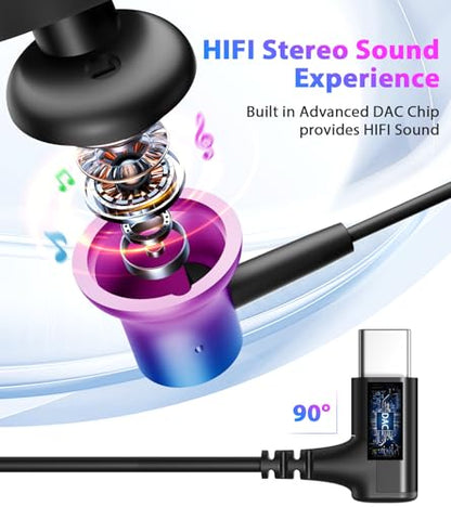 USB C Earbuds Wired Headphones Small Ear Buds with Mic for Apple/Android - color: Purple