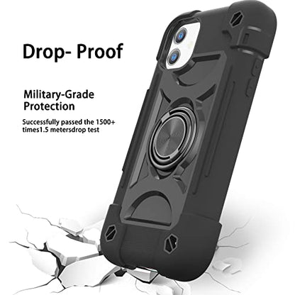 MARKILL Compatible with iPhone 11 Case 6.1 Inch with 360°Rotate Ring Stand, Military Grade Drop Protection Full Body Rugged Heavy Duty Case 3 in 1 Protective Cover Black - color: Black, size: iPhone 11 6.1"