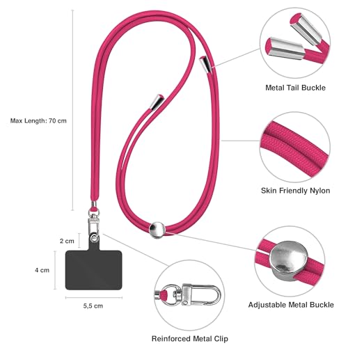 TBOC Cell Phone Lanyard [Fuchsia] - Comfortable Universal Smartphone Lanyard - Easy to Use Neck Phone Holder [Black Patch] - Adjustable Length Phone Strap Crossbody - Fits All Mobile Phones - color: Fuchsia