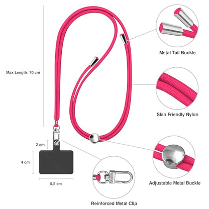 TBOC Cell Phone Lanyard [Fuchsia] - Comfortable Universal Smartphone Lanyard - Easy to Use Neck Phone Holder [Black Patch] - Adjustable Length Phone Strap Crossbody - Fits All Mobile Phones - color: Fuchsia