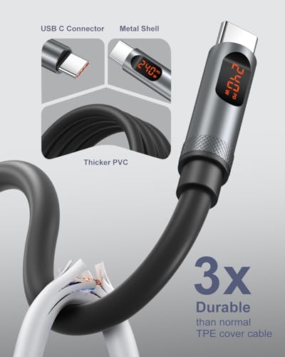 C to C Cable Fast Charging, 240W [6ft,5Pack] USB-C Charge Cable LED Display - size: 6ft