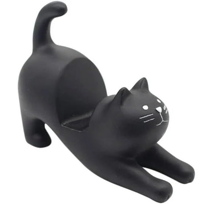 Black Cat Smartphone Stand for Desk, Resein Adjustable Desk Phone Stand, Cute Animal Desktop Accessories, Best Gift for Girls, Office, Home Décor, Mount for iPhone, iPad