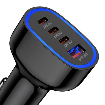 Multi 4 Ports Fast Car Charger Adapter 12V Auto Vehicle Plug USB C USB A - color: black, style: USB C & A