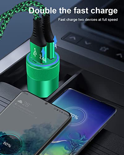 Car Charger [2Pack/3.4a] Fast Charge Dual Port USB Cargador Lighter Adapter - color: Green