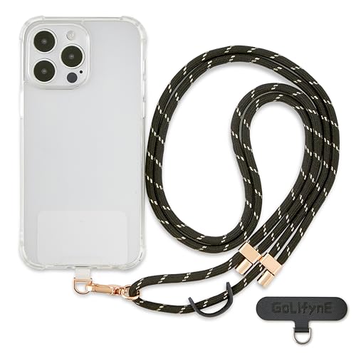 Phone Lanyard Crossbody, Anti Theft Phone Strap with 2 Tether Tabs - color: Black-gold/Gold