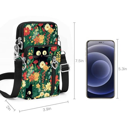 BIAOTIE Lightweight Small Crossbody bags Cell Phone Purses Travel Pouch Shoulder Bag for Women - color: Black-cat
